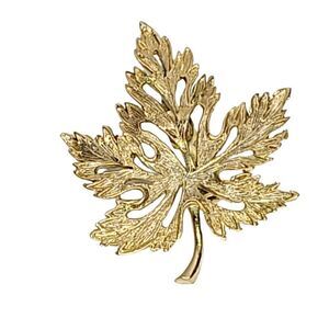 Vintage Maple Leaf Brooch Textured Goldtone Metal 2 1/8"